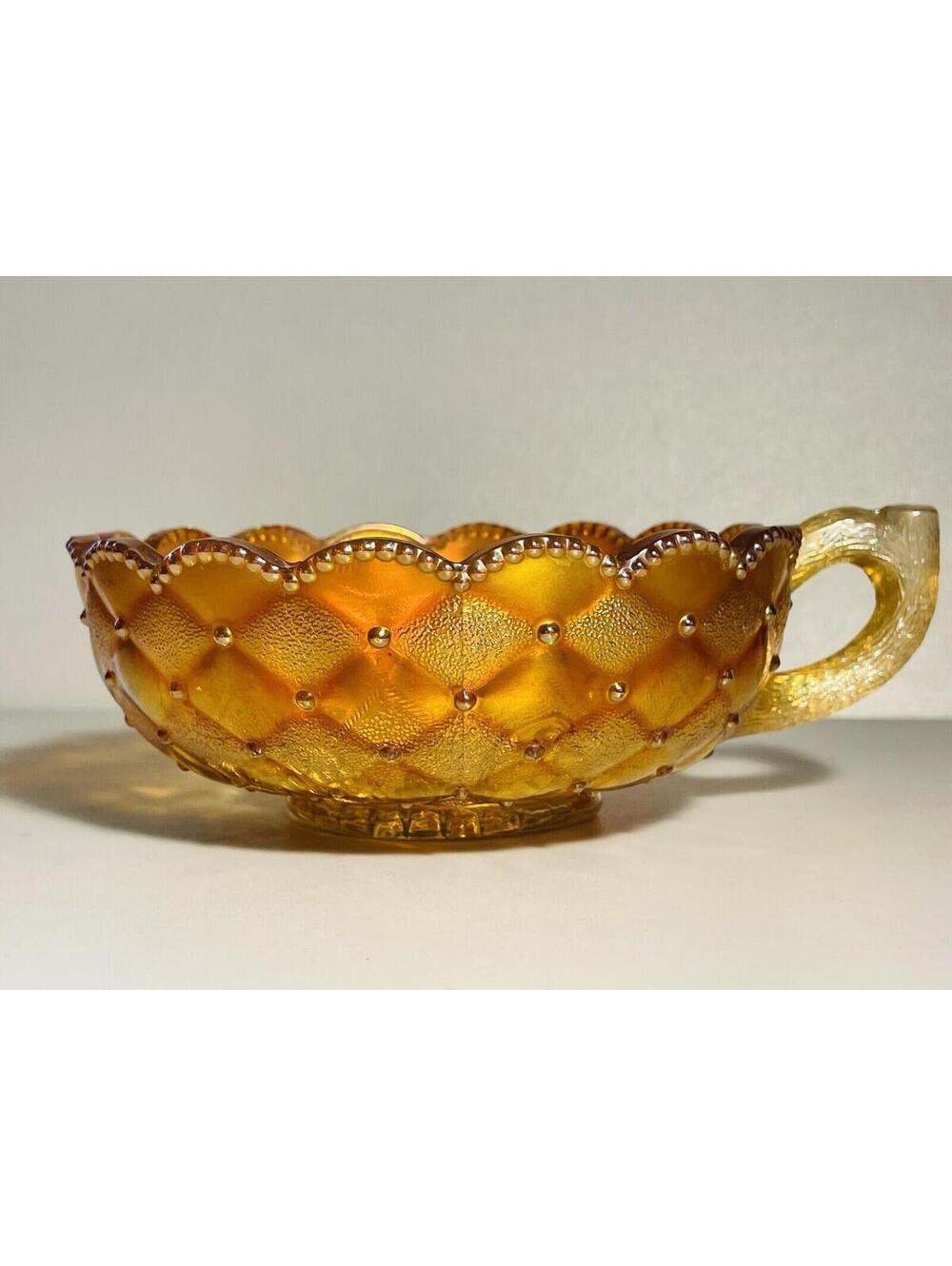 Imperial Glass-Ohio Pansy Marigold HANDLED BON BON CANDY DISH (Length: 6 5/8 in)
